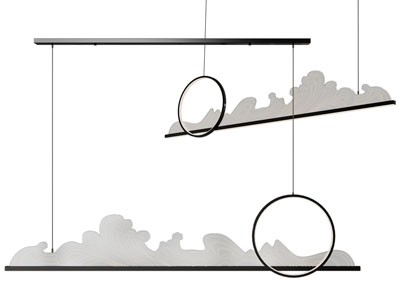 新中式水花波浪装饰的一字吊灯3d模型 新中式水花波浪装饰的一字吊灯