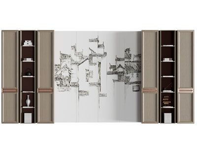 新中式背景墙3d模型 新中式背景墙