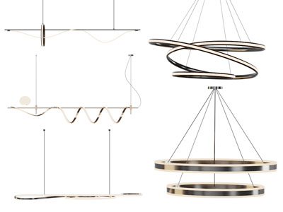 现代金属带吊灯3d模型 现代金属带吊灯