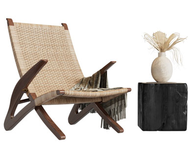 侘寂风休闲椅子、边几