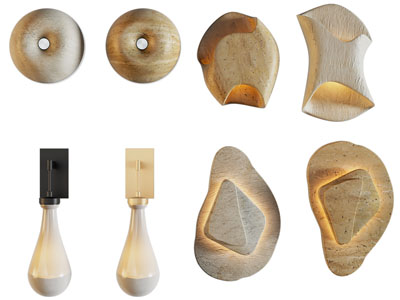 侘寂风岩石纹理的壁灯3d模型 侘寂风岩石纹理的壁灯