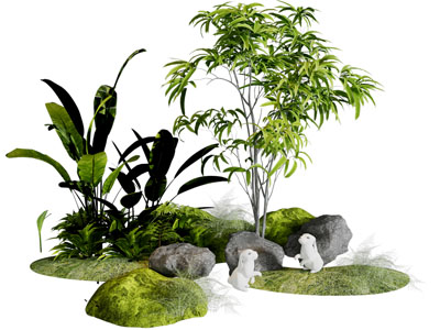 现代公园花草石头景观园艺小品