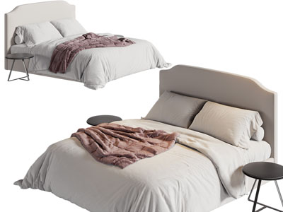 现代双人床、边几