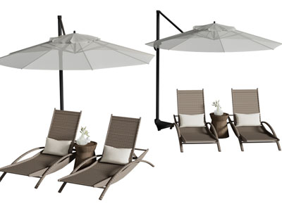 现代户外遮阳伞、躺椅