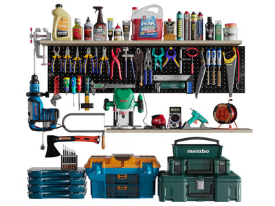 工业风loft五金工具墙面收纳架、操作台3d模型 工业风loft五金工具墙面收纳架、操作台