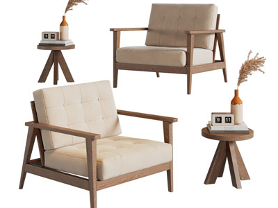 现代实木边框的休闲椅子、边几