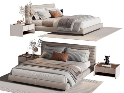 现代双人床、床头柜