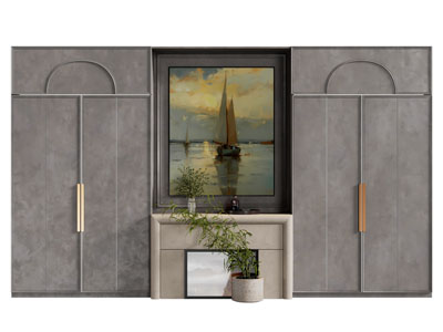 侘寂风电视背景墙3d模型 侘寂风电视背景墙