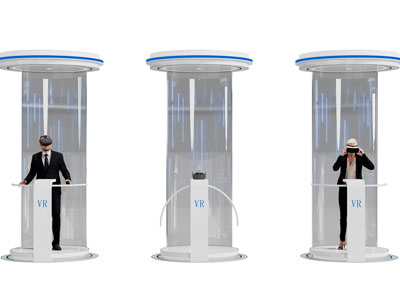 现代VR体验设备 带VR眼镜的男人