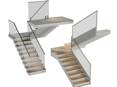 现代玻璃扶手转角楼梯3d模型 现代玻璃扶手转角楼梯