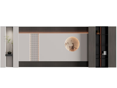 新中式装饰柜背景墙3d模型 新中式装饰柜背景墙