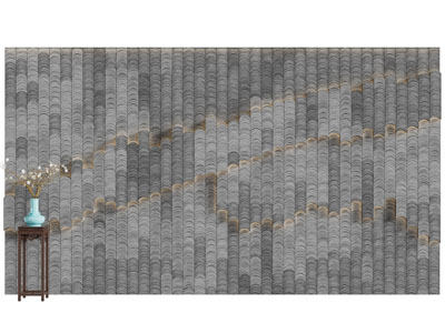 新中式瓦片山水背景墙3d模型 新中式瓦片山水背景墙