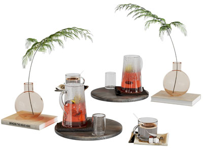 现代茶具杯子、摆件组合