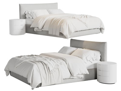 现代双人床、床头柜