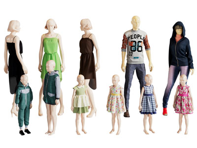 现代女装、童装服装模特3d模型 现代女装、童装服装模特