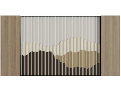 新中式实木栅格山脉背景墙 景墙 造墙3d模型 新中式实木栅格山脉背景墙 景墙 造墙