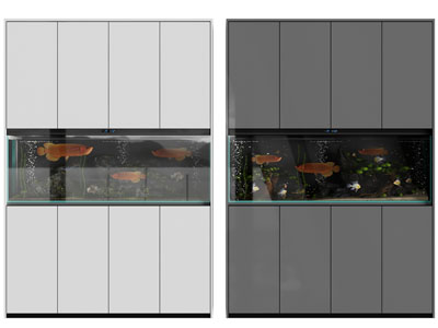 现代嵌入鱼缸的收纳装饰柜