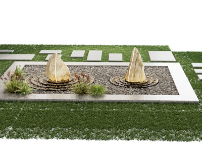 现代户外公园石头 铺石路 花草景观园艺小品