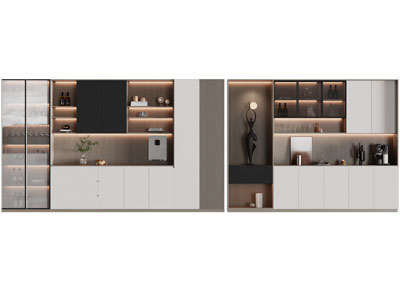 现代玻璃柜门 装饰雕塑摆件的酒柜3d模型 现代玻璃柜门 装饰雕塑摆件的酒柜