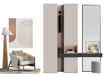 现代玄关隔断鞋柜 休闲椅子 落地灯