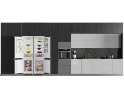 现代嵌入冰箱的整体橱柜
