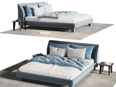 现代双人床、床头几