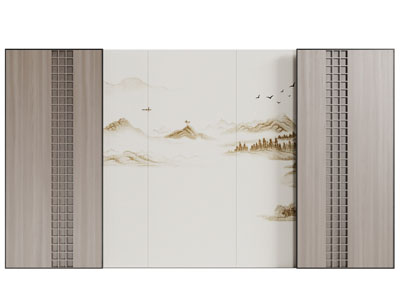 新中式背景墙3d模型 新中式背景墙