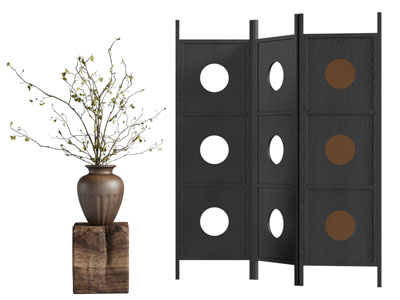 侘寂风实木屏风