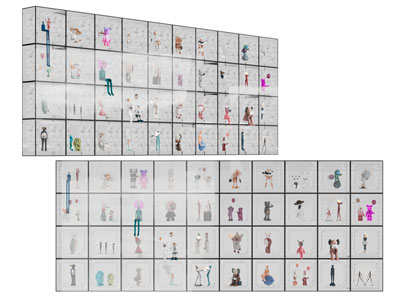 现代手办、潮玩、网红公仔摆件组合