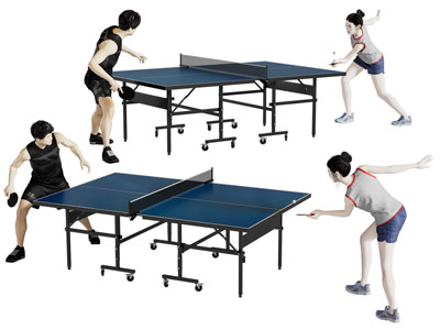 现代打乒乓球的女孩、男孩