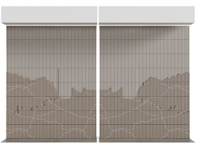 新中式木质背景墙3d模型 新中式木质背景墙