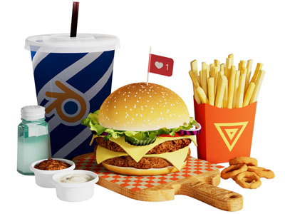 现代汉堡、薯条、可乐食物