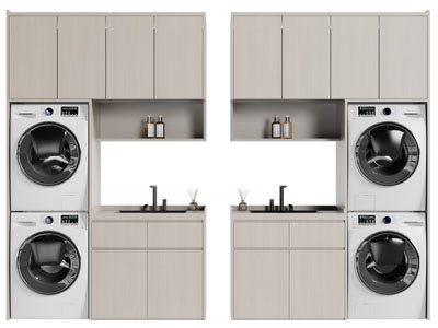 现代阳台洗衣机、烘干机收纳柜