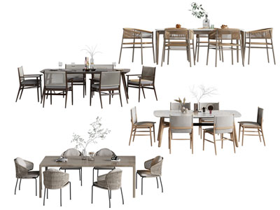 现代长方形餐桌椅组合