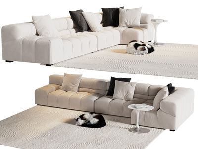 现代布艺转角多人沙发