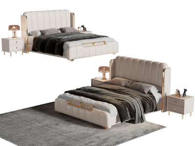 现代轻奢双人床、床头柜