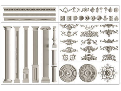 欧式雕花角线、灯盘、罗马柱子3d模型 欧式雕花角线、灯盘、罗马柱子