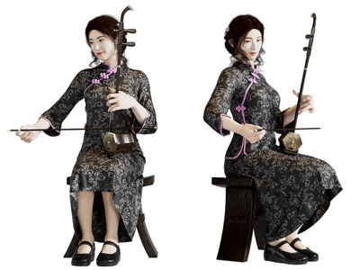 现代拉二胡的女子、女人、女孩人物