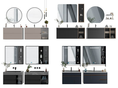 现代洗手台、镜子