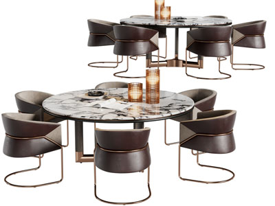 现代圆形大理石餐桌椅组合