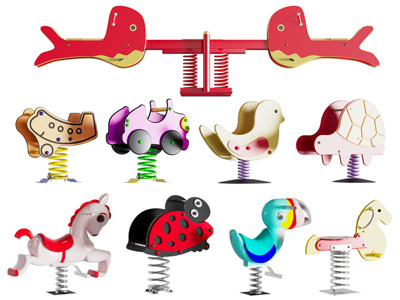 现代儿童跷跷板、木马游乐设备3d模型 现代儿童跷跷板、木马游乐设备