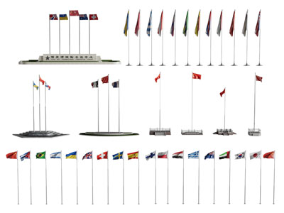 现代旗帜、旗杆、升旗台