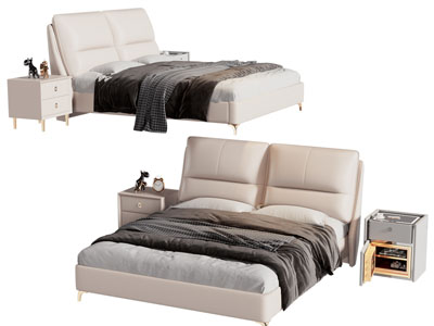 现代双人床、床头柜