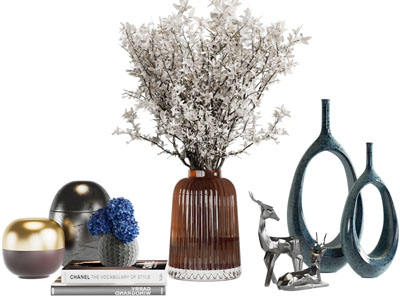 现代花瓶花卉、书籍、装饰品摆件组合