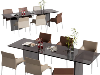 现代长方形透明餐桌椅组合