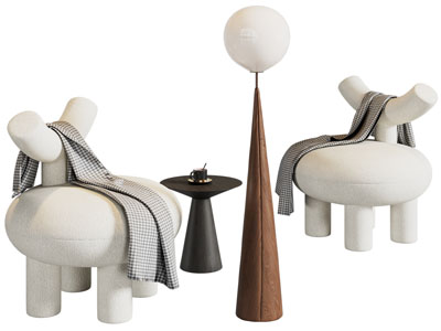 现代休闲椅子 边几