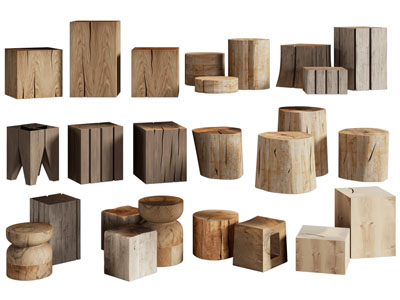 现代方形、圆形实木凳子、木桩凳子