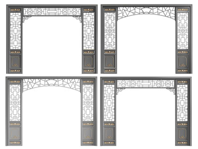 新中式垭口、屏风门洞、花格、门拱3d模型 新中式垭口、屏风门洞、花格、门拱