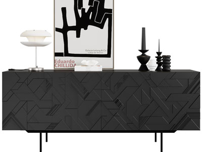 现代立体纹理柜门的电视柜、装饰画