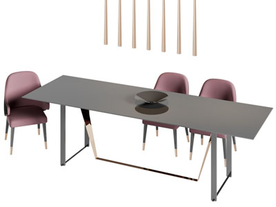 现代长方形餐桌椅组合